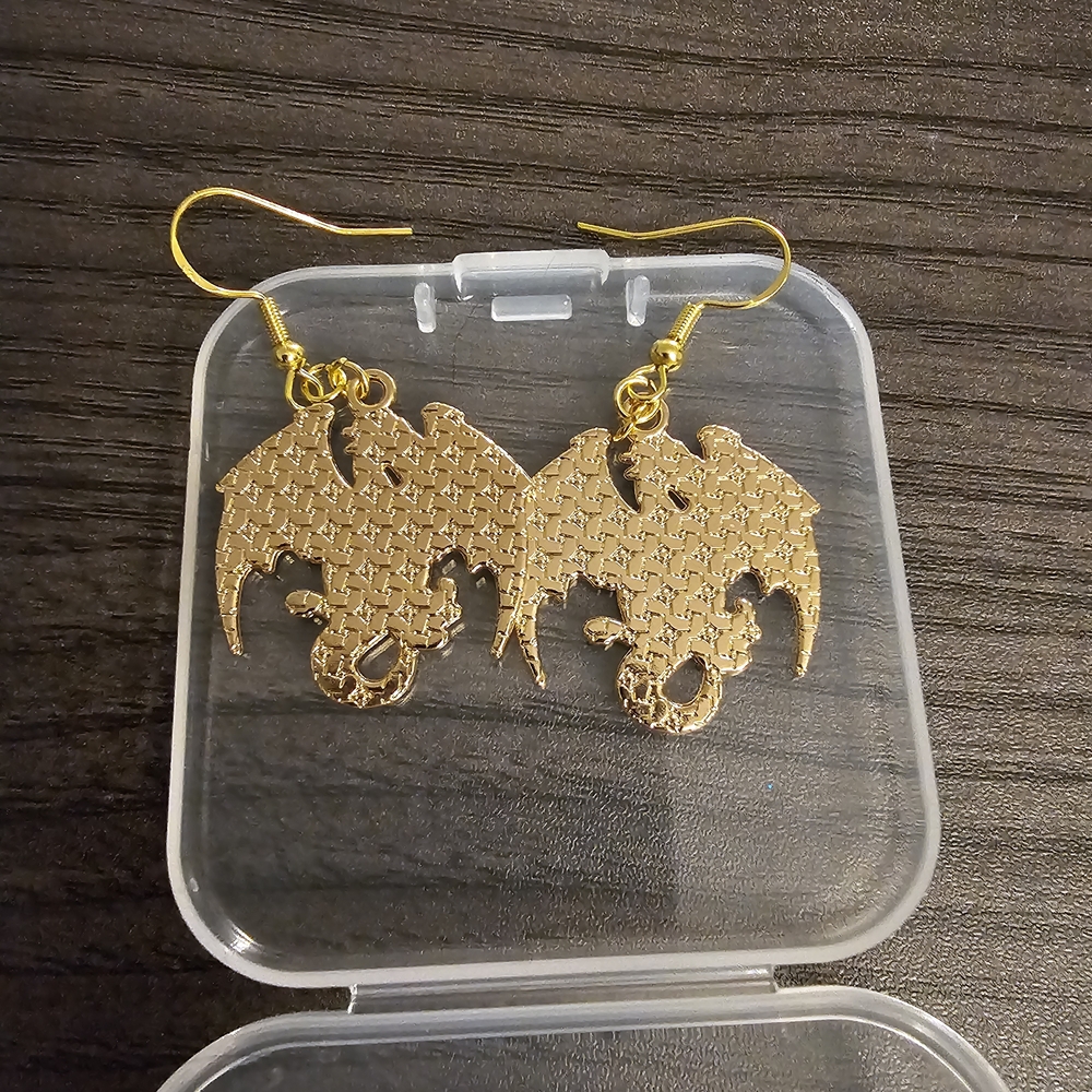 Gold and Black Dragon Earrings Handmade - Picture 3 of 3